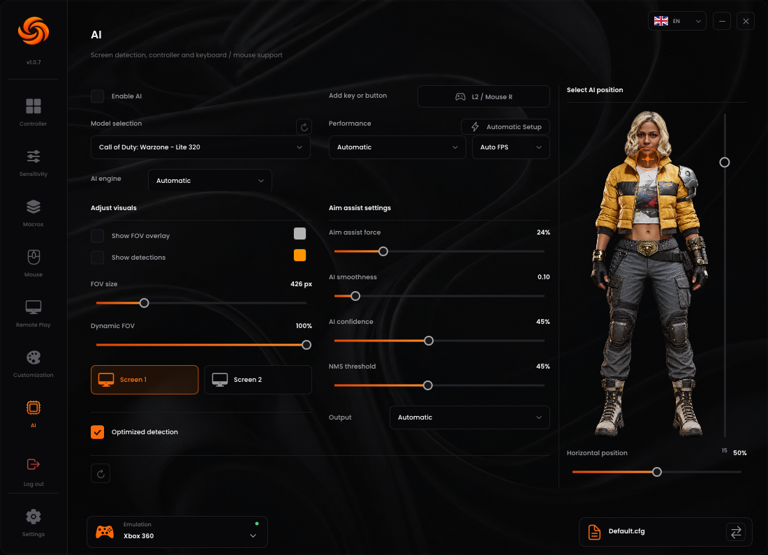 Sync AI AimAssist model and detection settings