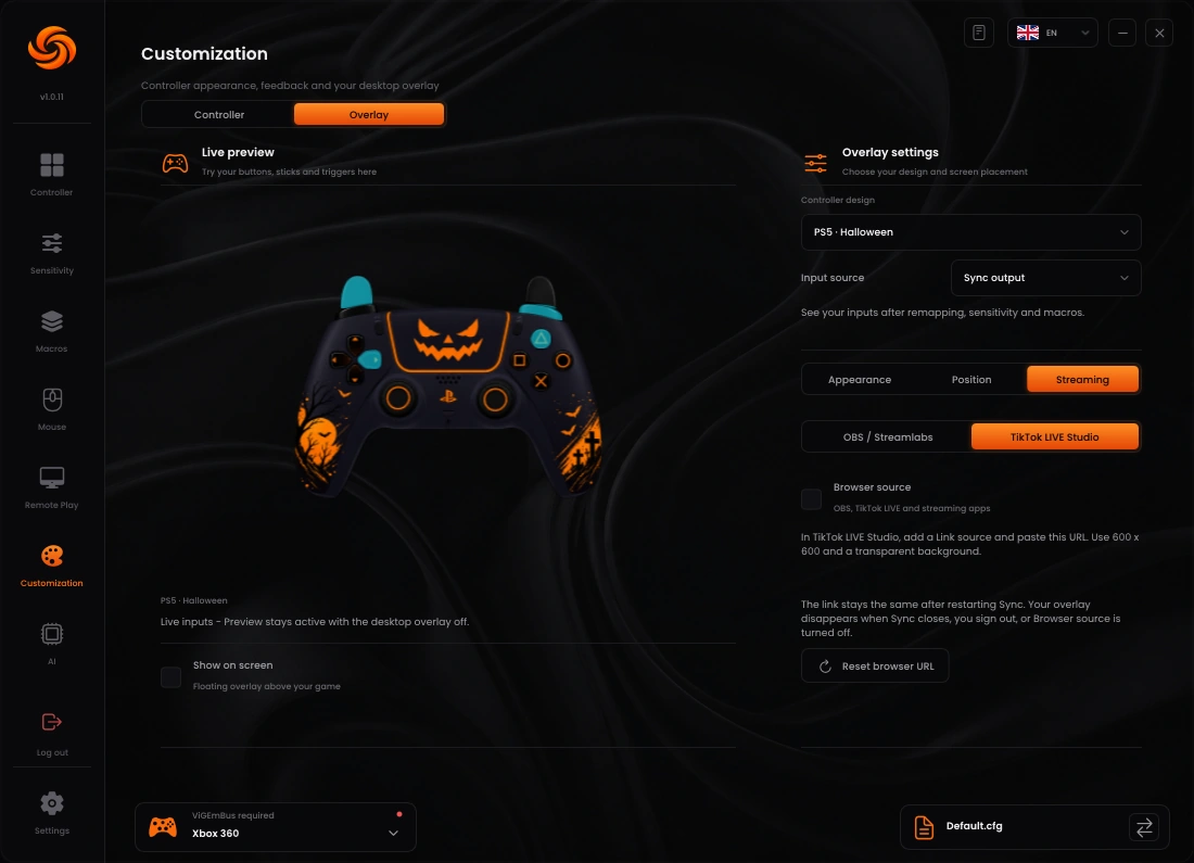 Sync Streaming settings with TikTok LIVE Studio selected and Copy browser URL available