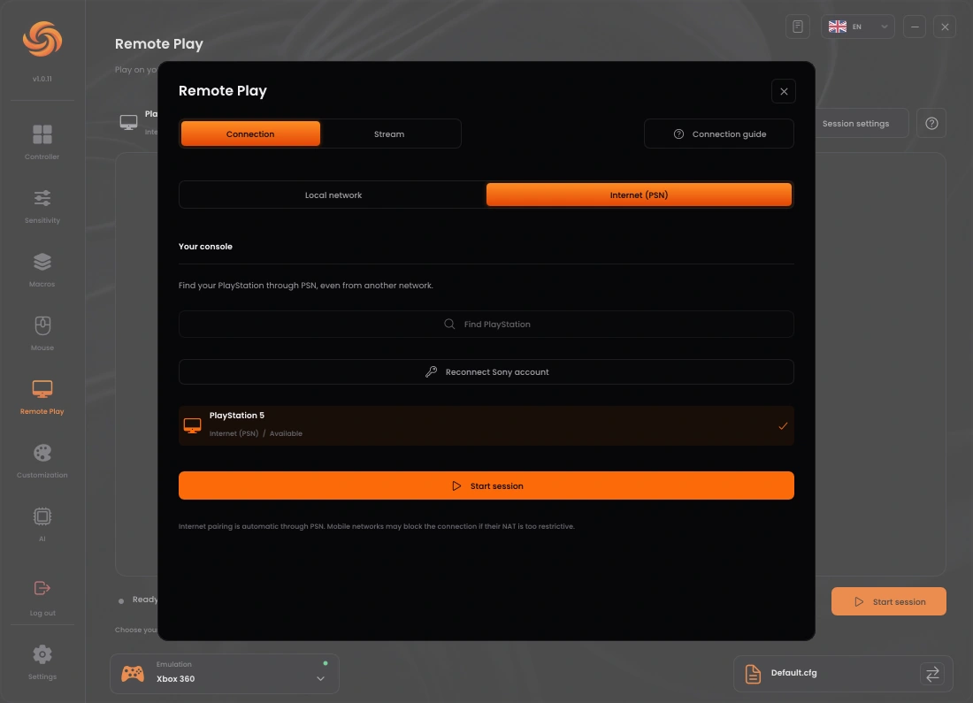 Sync Internet PSN Remote Play route with Sony account connection and console discovery