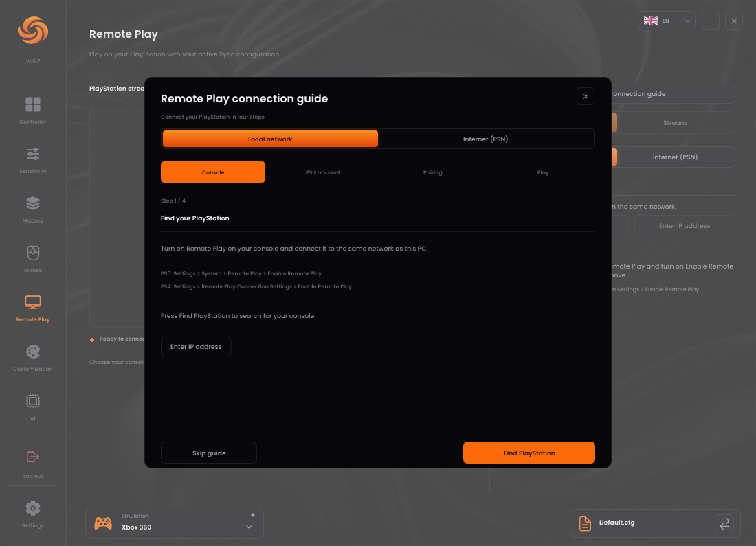Sync PS5 Remote Play connection workspace